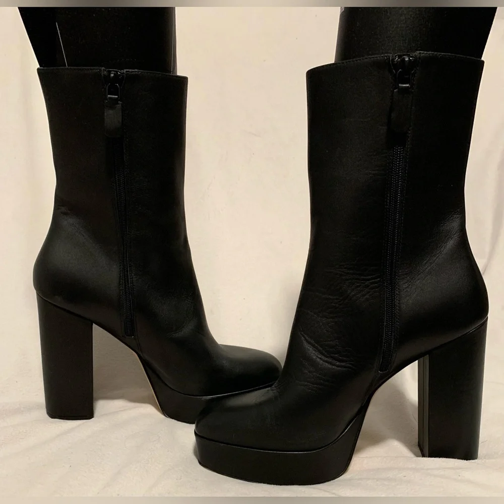 NEW Stuart Weitzman Party Zip Platform Ankle Boots Black Size 10B Block Heel